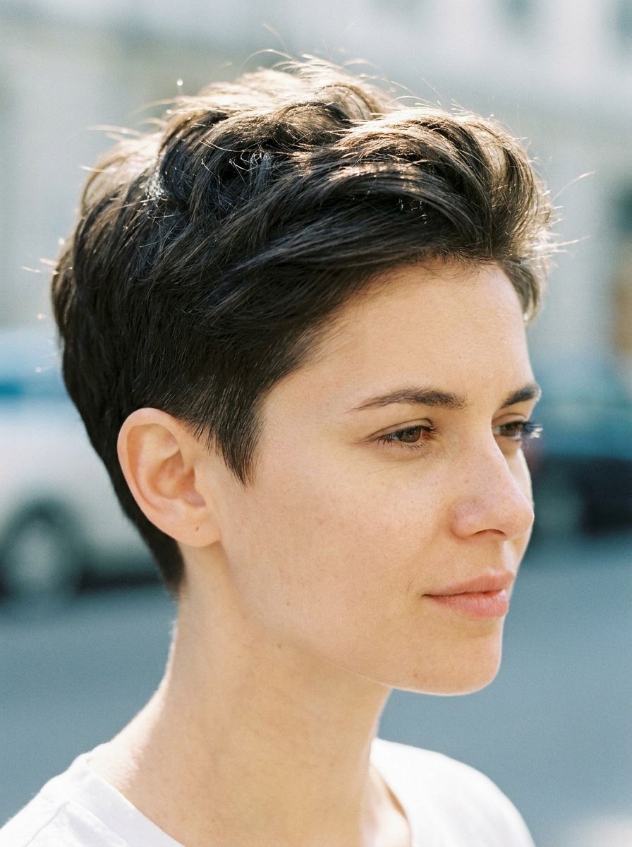 Voluminöser Pixie mit langem Oberkopf - Kurzhaarfrisuren mit langem Deckhaar